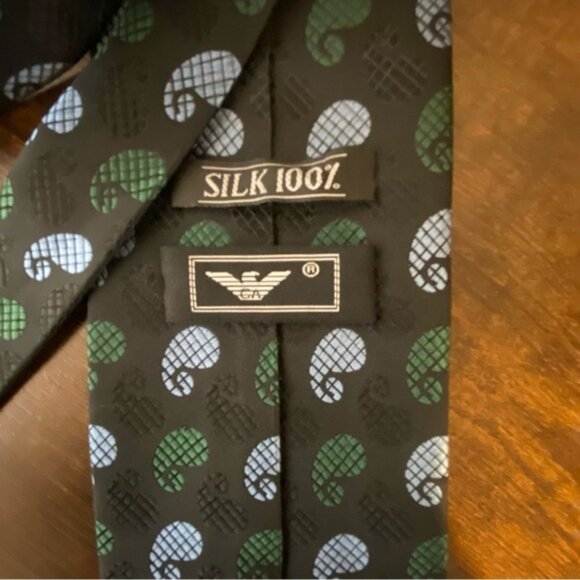 GIORGIO ARMANI Silk Neck Tie Black Green Blue Paisley Pattern Elegant - Picture 4 of 5